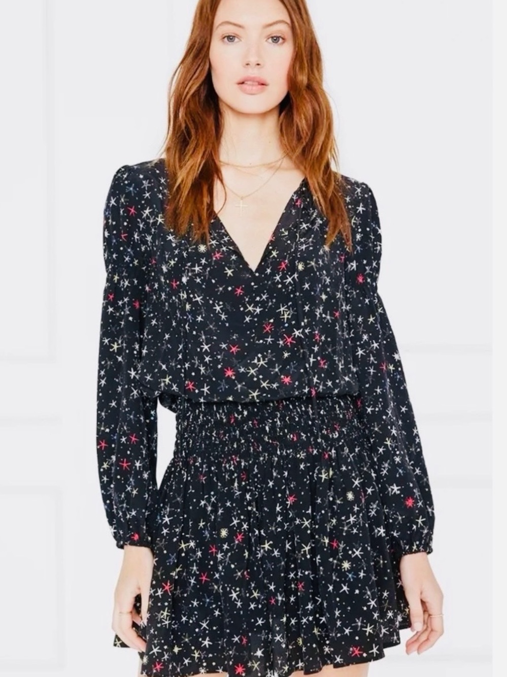 ANINE BING Paloma 100% Silk Floral Mini Dress Navy Size M